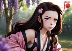  1girls ai_generated big_breasts breasts demon demon_slayer flower flowers girl highres human kamado_nezuko kimetsu_no_yaiba nezuko_kamado nipples presenting shy 