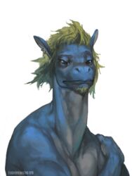  2009 3:4 anthro beard biped blonde_hair blue_body blue_ears blue_face blue_hands blue_scales bust_portrait digital_media_(artwork) dragon ear_piercing fabercastel facial_hair front_view green_eyes hair long_neck looking_at_viewer male monotone_face monotone_hair multicolored_body multicolored_ears multicolored_hands multicolored_scales mythological_creature mythological_scalie mythology piercing portrait scales scalie simple_background snout solo two_tone_body two_tone_ears two_tone_hands two_tone_scales watermark white_background white_body white_ears white_hands white_scales 