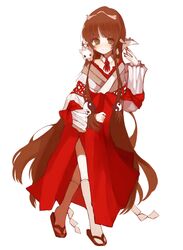  bad_id bad_twitter_id brown_eyes brown_hair dragon female geta highres hueng_(akstp0106) japanese_clothes long_hair mahou_shoujo_ikusei_keikaku mahou_shoujo_ikusei_keikaku_restart miko miyokata_no_nako solo 