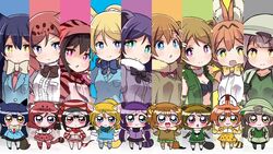  6+girls :&lt; :3 :d :o american_beaver_(kemono_friends) american_beaver_(kemono_friends)_(cosplay) animal_ears animal_hood ayase_eli backpack bag beaver_ears bike_shorts bike_shorts_under_shorts bikini bikini_top_only bkub_(style) black-tailed_prairie_dog_(kemono_friends) black-tailed_prairie_dog_(kemono_friends)_(cosplay) black_bikini black_bow black_bowtie black_hair black_skirt blazer blonde_hair blue_bow blue_bowtie blue_eyes blue_hair blue_shirt blue_skirt blush bow bowtie brown_bow brown_bowtie brown_eyes brown_hair brown_shirt center_frills chibi choker collaboration column_lineup commentary common_raccoon_(kemono_friends) common_raccoon_(kemono_friends)_(cosplay) cosplay double_middle_finger elbow_gloves ezo_red_fox_(kemono_friends) ezo_red_fox_(kemono_friends)_(cosplay) fennec_(kemono_friends) fennec_(kemono_friends)_(cosplay) finger_to_own_chin fox_ears frills frown fur_collar gloves green_bow green_shirt grey_hair grey_shirt hair_ornament hairband hairbow hairpin hands_in_pockets hat hat_feather helmet highres holding_strap hood hoodie hoshizora_rin jacket jaguar_(kemono_friends) jaguar_(kemono_friends)_(cosplay) jaguar_ears kaban_(kemono_friends) kaban_(kemono_friends)_(cosplay) kemono_friends koizumi_hanayo kosaka_honoka lineup long_hair long_sleeves looking_at_viewer love_live! love_live!_school_idol_project middle_finger mimori_suzuko minami_kotori miniskirt multicolored_hair multiple_girls nakane_nata neck_ribbon nishikino_maki open_clothes open_jacket open_mouth orange_bow orange_bowtie orange_hair parody paw_pose pith_helmet pleated_skirt pocket ponytail poptepipic print_bow print_bowtie purple_eyes purple_hair purple_shirt raccoon_ears red_bow red_bowtie red_eyes red_hair red_legwear red_skirt ribbon scrunchie serval_(kemono_friends) serval_(kemono_friends)_(cosplay) serval_print shading_eyes shipii_(jigglypuff) shirt short_hair short_sleeves shorts shrugging skirt sleeveless sleeveless_jacket smile snake_tail sonoda_umi striped_clothes striped_hoodie striped_tail swimsuit t-shirt tail tojo_nozomi tsuchinoko_(kemono_friends) tsuchinoko_(kemono_friends)_(cosplay) twintails two-tone_bowtie two-tone_hair uchida_aya v-shaped_eyebrows voice_actor_connection white_bow white_bowtie yazawa_nico yellow_bow yellow_bowtie yellow_eyes yellow_skirt 