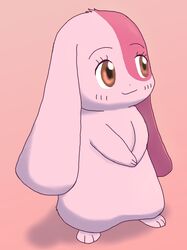  3_fingers 3_toes :3 anthro brown_eyes domestic_rabbit eyelashes feet female fingers fur happy happy_happy_clover improbable_(artist) japanese lagomorph leporid long_ears lop_rabbit mallow_(happy_happy_clover) mammal oryctolagus pink_body pink_fur pixiv rabbit sayuri_tatsuyama semi-anthro short_fur simple_background solo toes 