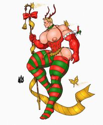  antlers big_chest big_pecs christmas corset huge_chest huge_pecs male male_only muscles muscular muscular_male pecs rodrigolandave8 smooth_chest smooth_skin stockings thick_thighs 