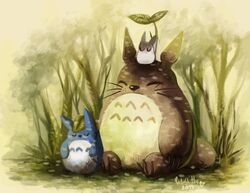  ambiguous_gender blue_body blue_fur brown_body brown_fur chibi_totoro chu_totoro closed_eyes cuteskitty detailed_background feral fur ghibli grass group hi_res my_neighbor_totoro outside plant sleeping tan_body tan_fur totoro tree whiskers white_body white_fur 