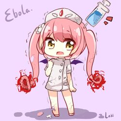  cha_usagi_laki chibi crack demon_wings ebola-chan female long_hair mini_wings needle nurse nurse_cap oerba_yun_fang original personification pink_hair shadow solo syringe tea_rabbit_laki tears twintails very_long_hair wings yellow_eyes 