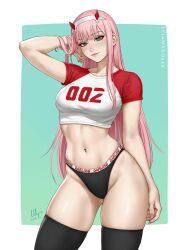  1girls 2020s 2024 adjusting_hair arm_up athletic athletic_female bangs big_breasts black_panties black_thighhighs black_underwear blue_and_white breasts busty clothed clothed_female clothing cute_face darling_in_the_franxx female female_focus female_only fit fit_female green_eyes hairband hand_on_hair hand_on_own_hair hartman_hips hips horns horns_hairband light-skinned_female light_skin long_hair looking_at_viewer midriff navel panties pink_hair red_shirt sciamano240 shirt simple_background skindentation slim_girl slim_waist smile solo solo_female solo_focus standing stomach thick_thighs thighhighs thighs toned toned_body toned_female toned_stomach two_tone_background underwear white_and_blue_background white_hairband zero_two_(darling_in_the_franxx) 