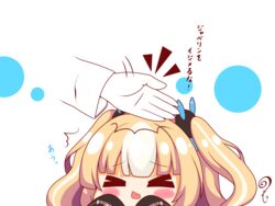  &gt;_&lt; ^^^ absurdres azur_lane blonde_hair blush chibi closed_eyes commentary_request disembodied_hand female hands_up highres kalk_(azur_lane) kurukurumagical long_sleeves multicolored_hair oerba_yun_fang open_mouth sleeves_past_fingers sleeves_past_wrists solo_focus translated two-tone_hair two_side_up white_hair 