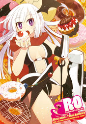  armored_boots artist_name assassin_cross_(ragnarok_online) belt black_gloves black_panties black_shirt blush boots breasts cake commentary_request copyright_name cowboy_shot dated demon_wings doughnut drops_(ragnarok_online) dutch_angle eating elbow_gloves english_text eyes_visible_through_hair fake_wings female food gauntlets gloves hair_between_eyes head_wings holding holding_food icing long_hair looking_at_viewer medium_breasts narihara_tonmi navel open_mouth panties poring purple_eyes ragnarok_online red_scarf revealing_clothes scarf shirt sleeveless sleeveless_shirt solo star_(symbol) stomach strawberry_shortcake teeth underwear upper_teeth_only whipped_cream white_hair wings 