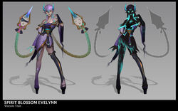  absurdres alternate_costume animal_print artist_name bare_shoulders black_skin black_thighhighs braid breasts butterfly_print cleavage colored_skin commentary contrapposto detached_sleeves dress earrings english_commentary evelynn_(league_of_legends) female glowing glowing_eyes glowing_skin hair_between_eyes highres horns jewelry large_breasts league_of_legends long_hair off-shoulder_dress off_shoulder pointy_ears purple_dress sandals sidelocks single_thighhigh smile solo spirit_blossom_(league_of_legends) thighhighs twin_braids very_long_hair vincent_t_(oriaarts) 