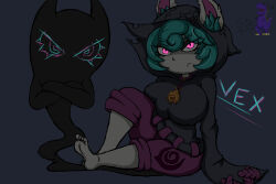  absurd_res big_breasts breasts clothed clothing colored digital_drawing_(artwork) digital_media_(artwork) feet female green_hair hair hi_res hoodie humanoid league_of_legends pink_eyes riot_games shaded shadow_(lol) shadow_creature simple_background six343 solo tencent topwear vex_(lol) yordle 