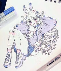  absurdres animal_ears anny_(yoai) female full_body heart highres looking_at_viewer original rabbit_ears rabbit_girl rabbit_tail shoes sneakers solo tail 