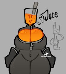  2024 :d animate_inanimate artist_name big_breasts black_clothing black_gloves black_handwear black_jumpsuit blush blush_lines boots breasts character_name cleavage closed_smile clothed clothing colored container cup digital_media_(artwork) drinking_glass drinking_straw eyelashes female footwear front_view glass glass_container glass_cup gloves grey_background grey_line_art handwear happy heart_symbol huge_breasts humanoid juce_(probablydemo) juice_(beverage) jumpsuit mouth_closed multiple_images not_furry open_mouth orange_juice partially_clothed portrait probablydemo shoes signature simple_background simple_eyes smile solo thick_thighs three-quarter_portrait translucent translucent_body watermark wide_hips zipper 