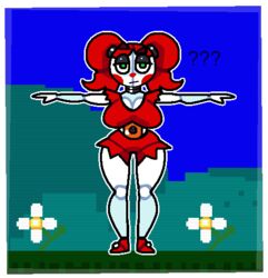  ??? baby_(fnafsl) blue_background breasts circus_baby circus_baby_(fnaf) crushtrap female five_nights_at_freddy&#039;s five_nights_at_freddy&#039;s:_sister_location green_eyes mob_face pigtails pixel_art red_hair shoes solo t-pose white_body 