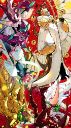  5others absurdly_long_hair ananas_dragon_cookie aqua_skin aqua_wings armor armored_bodysuit asymmetrical_bangs asymmetrical_clothes bare_shoulders black_brooch black_gloves black_leotard black_sclera black_shoes blonde_hair chromatic_aberration closed_mouth coat colored_eyelashes colored_sclera colored_skin commentary_request cookie_run cookie_run:_ovenbreak dragon_tail dragon_wings elbow_gloves eyeshadow falling flower food-themed_hair full_body gloves green_hair grey_skin guitar hair_flower hair_ornament hat helmet highres holding holding_guitar holding_instrument holding_sword holding_weapon horns humanization instrument k4m large_hat legs_up leotard lily_(flower) long_hair long_sleeves longan_dragon_cookie looking_ahead lotus_dragon_cookie lychee_dragon_cookie lying makeup multiple_others oerba_yun_fang on_back open_clothes open_coat open_mouth other_focus pink_eyes pink_flower pink_hat pink_skin pink_tail pitaya_dragon_cookie puffy_long_sleeves puffy_sleeves red_armor red_background red_eyes red_helmet red_wings robe sharp_teeth shoes simple_background single_pantsleg skin-covered_horns sleeves_past_fingers sleeves_past_wrists sword tail teeth tongue tsurime upside-down very_long_hair weapon white_coat white_eyelashes white_hair white_robe wings yellow_armor yellow_eyes yellow_eyeshadow yellow_tail 