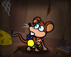  2024 3_toes 4_fingers alternate_species anthro backpack banjo-kazooie banjo_(banjo-kazooie) bent_arm black_nose blue_backpack blue_eyes bottomwear brown_freckles brown_hair brown_tail brown_wall buckteeth captainquack64 cheese clothing colored dairy_products digital_drawing_(artwork) digital_media_(artwork) dipstick_tail english_description feet fingers floor food freckled_face freckles hair hi_res light lighting long_tail male male_anthro mammal markings mouse mouse_trap mouth_closed multicolored_body murid murine rareware rodent shaded shirtless_anthro shirtless_male short_hair shorts solo spider_web tail tail_markings tan_body tan_skin tan_tail_tip teeth toes trap_(contrivance) two_tone_tail wall_(structure) whiskers white_whiskers wood wood_floor wood_wall yellow_bottomwear yellow_clothing yellow_shorts 