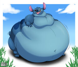  2025 alien belly big_belly blue_body blue_fur claws cloud dino.d.dice disney fangs feral fur grass hi_res huge_belly hyper hyper_belly immobile lilo_and_stitch looking_at_viewer male morbidly_obese morbidly_obese_feral morbidly_obese_male navel notched_ear nude obese obese_feral obese_male open_mouth outside overweight overweight_feral overweight_male plant sand signature sky skyscape smile smiling_at_viewer solo stitch_(lilo_and_stitch) tail teeth tongue tongue_out 