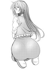  ass braid closed_mouth female greyscale halftone hong_meiling koyubi_(littlefinger1988) long_hair looking_back monochrome profile seiza shoes simple_background sitting solo touhou white_background 