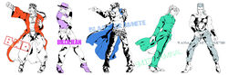  5boys bad_(song) bad_id bad_pixiv_id billie_jean hat highres jean_pierre_polnareff jojo_no_kimyou_na_bouken joseph_joestar joseph_joestar_(old) kakyoin_noriaki kisaragi_yuu_(fallen_sky) kujo_jotaro michael_jackson mohammed_avdol monochrome multiple_boys parody real_life smooth_criminal spot_color standing stardust_crusaders 