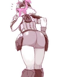  ^^^ ass back berino_bottsu bike_shorts commentary_request female from_behind iwaya looking_at_viewer looking_back oekaki original pink_eyes pink_hair plump solo spot_color 