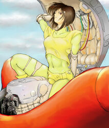  cockpit commentary_request encoder_(artist) female fuchikoma ghost_in_the_shell kusanagi_motoko red_eyes riding solo uniform 