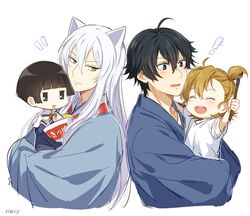  ! 2boys 2girls animal_ears bad_id bad_pixiv_id barakamon bell black_hair blunt_bangs brown_hair calligraphy_brush company_connection cup_ramen fox_ears gugure!_kokkuri-san handa_seishuu ichimatsu_kohina instant_udon japanese_clothes jinbei_(clothes) kimono kokkuri-san_(gugukoku) kotoishi_naru lolicon long_hair maruchan_akai_kitsune_udon mery_(yangmalgage) multiple_boys multiple_girls ono_daisuke paintbrush short_hair side_ponytail smile square_enix voice_actor_connection white_hair yellow_eyes 