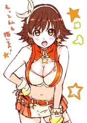  bad_id bad_twitter_id bare_shoulders breasts brown_hair cleavage earrings female green_eyes hairband honda_mio idolmaster idolmaster_cinderella_girls jewelry large_breasts midriff navel skirt solo star_(symbol) star_earrings sunset_nostalgie_(idolmaster) wonderfulalpha 