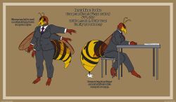  2025 4_arms absurd_res anthro arthropod black_body clothing collared_shirt colored dress_shirt european_hornet eyewear female glasses grey_clothing hi_res hornet hymenopteran insect_wings insects josephine_cooke model_sheet multi_arm multi_limb necktie overweight overweight_female panzerschreckleopard purple_clothing red_body shirt solo striped_body stripes suit topwear vespid wasp white_clothing wings yellow_body 