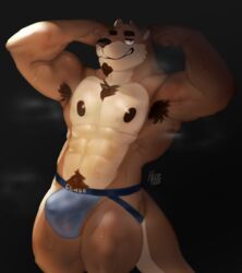  anthro black_background blue_jockstrap buldge chase_hunter chase_hunter_(echo) clothed clothing dark_background dark_nipples echo_(game) echo_(series) echo_project furry huzzhuz jockstrap jockstrap_only looking_at_viewer low_res lowres male male_only muscle muscles muscular muscular_anthro muscular_male musk musk_clouds musky musky_armpit musky_balls musky_cock nipples pose posing signature simple_background smile smiling smiling_at_viewer solo sweat sweating tail topless underwear underwear_only 