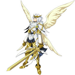  .hack// .hack//games .hack//link 1boy angel_wings armor balmung_(.hack//) knight male_focus official_art photoshop_(medium) solo sword weapon white_hair wings 