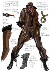  1boy bald bayonetta_(series) bayonetta_1 concept_art dark-skinned_male dark_skin male_focus official_art rodin shimazaki_mari sunglasses translation_request 