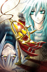  3boys bakura_ryou looking_to_the_side male_focus millennium_ring multiple_boys multiple_persona photoshop_(medium) touzokuou_bakura white_hair yami_bakura yellow_eyes yu-gi-oh! yu-gi-oh!_duel_monsters 