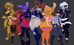  3d_(artwork) anthro avian bear belt bird blonde_hair blue_hair bonfie_(cryptiacurves) bonnie_(fnaf) boots brown_hair canid canine chica_(fnaf) chicken chiku_(cryptiacurves) clothed clothing cryptiacurves digital_media_(artwork) ear_piercing ear_ring empty_eyes fazclaire&#039;s_nightclub female fexa_(cryptiacurves) fingers five_nights_at_freddy&#039;s five_nights_at_freddy&#039;s_2 footwear fox foxy_(fnaf) freddy_(fnaf) frenni_(cryptiacurves) fully_clothed galliform gallus_(genus) ghost golden_freddy_(fnaf) group hair hat headgear headwear human lagomorph legwear leporid male mammal marie_(cryptiacurves) marionette_(fnaf) mtf_crossgender obscured_eyes phasianid piercing rabbit red_hair ring_piercing rule_63 scottgames security security_guard shoes spirit thigh_highs top_hat torn_clothing type_0_(cryptiacurves) 