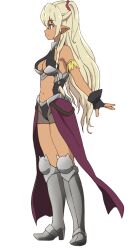  anime_coloring armor bike_shorts bikini_armor black_gloves blonde_hair blue_eyes braid breasts collarbone dark-skinned_female dark_skin edelgard_(isekai_maou) elf female fingerless_gloves from_side full_body gloves greaves hair_between_eyes hair_ornament hair_scrunchie isekai_maou_to_shoukan_shoujo_no_dorei_majutsu kaneko_shizue long_hair medium_breasts navel official_art open_hand panties panties_over_bike_shorts pointy_ears profile red_scrunchie scrunchie simple_background solo standing swimsuit_over_clothes transparent_background two_side_up underwear waist_cape 