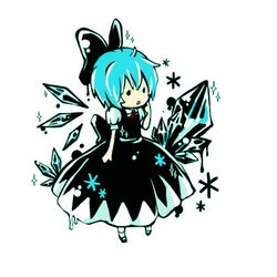  bad_id bad_pixiv_id black_footwear blue_hair bow chibi cirno commentary_request dlei female full_body hairbow mary_janes open_mouth puffy_short_sleeves puffy_sleeves shirt shoes short_sleeves skirt skirt_set socks solo touhou vest white_shirt white_socks 