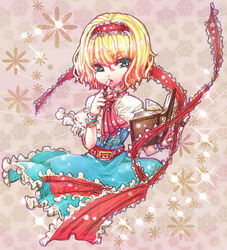  alice_margatroid blonde_hair book commentary_request female green_eyes hairband hiyohiyo_(naga) short_hair solo touhou 