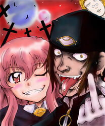  2boys crossover female hellsing jan_valentine jpeg_artifacts louise_francoise_le_blanc_de_la_valliere luke_valentine middle_finger multiple_boys zero_no_tsukaima 