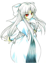  clr commentary_request female half_updo long_hair marker_(medium) melty_blood nib_pen_(medium) pointy_ears red_eyes ribbon solo traditional_media tsukihime white_hair white_len_(tsukihime) 