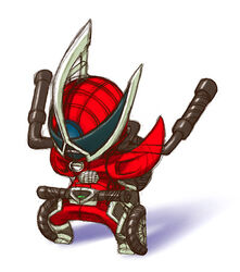  1boy belt chibi full_body helmet kamen_rider kamen_rider_accel kamen_rider_w kaos machinery male_focus simple_background solo white_background 