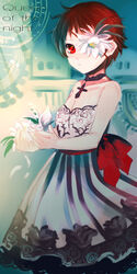  cross eyepatch female flower original red_eyes red_hair short_hair solo wemu_(ivycrown) 