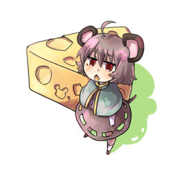  animal_ears cheese commentary_request female food grey_hair jewelry mafuyu_hemp mouse_ears mouse_tail nazrin pendant red_eyes short_hair solo tail touhou 