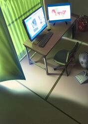  axis_powers_hetalia bad_id bad_pixiv_id computer curtains from_above hand_fan highres indoors no_humans photoshop_(medium) realistic recursion room scenery tatami yuanmaru 