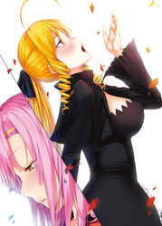  2girls ahoge blonde_hair brown_eyes drill_hair hayate_no_gotoku! katsura_hinagiku ken-1 long_hair multiple_girls petals photoshop_(medium) ponytail tennousu_athena 