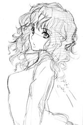  amagami female greyscale kuroo_(project_apricot) messy_hair monochrome photoshop_(medium) solo tanamachi_kaoru wavy_hair 