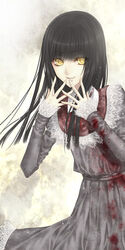  black_hair blood fatal_frame fatal_frame_4 female ghost haibara_ayako long_hair lowres smile solo spirit yellow_eyes yusa_tk74 