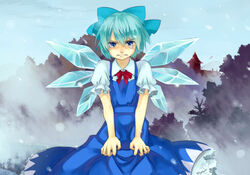  angry bad_id bad_pixiv_id blue_eyes blue_hair blush bow cirno crying crying_with_eyes_open dress female hairbow photoshop_(medium) short_hair solo tears touhou wings zanunoneko 