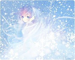  blue_eyes commentary_request female long_hair megurine_luka pink_hair puti_devil sad sad_girl_in_snow snow snowflakes snowing solo vocaloid 