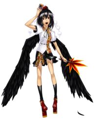  absurdres black_hair black_wings camera commentary_request female full_body geta hat highres looking_at_viewer makie_fujiyuki open_mouth red_eyes shameimaru_aya short_hair smile solo tengu-geta tokin_hat touhou transparent_background wings 