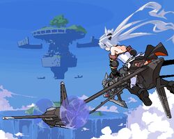  aircraft airplane bad_id bad_pixiv_id bare_shoulders female floating_city flying looking_back lowres mof mof&#039;s_silver_haired_twintailed_girl oekaki original scenery solo twintails white_hair 