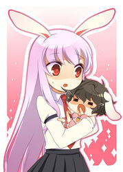  2girls aged_down animal_ears bad_id bad_pixiv_id black_hair inaba_tewi long_hair meimone multiple_girls purple_hair rabbit_ears red_eyes reisen_udongein_inaba short_hair touhou 