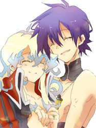  1boy bad_id bad_pixiv_id blue_hair couple female happy holding_hands jewelry kuroki_natsu multicolored_hair nia_teppelin ring simon_(ttgl) straight tegaki tengen_toppa_gurren_lagann two-tone_hair 