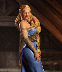  1girls 3d 3d_(artwork) aesir_(norse_mythology) alternate_version_available ass belt blonde_hair blue_dress blue_eyes braided_hair breasts clothed clothed_female dress female female_only fit fit_female fully_clothed god_of_war god_of_war_ragnarok goddess indoors long_hair looking_at_viewer milf mother norse_mythology pinup santa_monica_studio side_view sif_(god_of_war) smiling solo sony_corporation sony_interactive_entertainment tattoo tattooed_arm tattoos vyet3d 